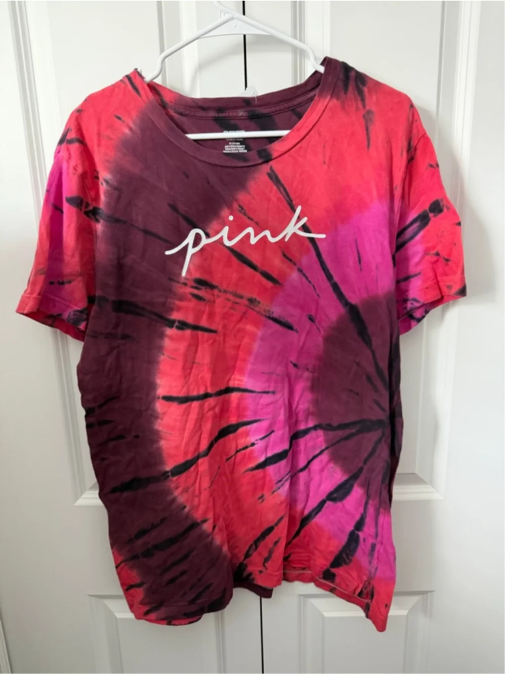 PINK Victoria's Secret M Tie-Dye Short Sleeve Tee Red Pink